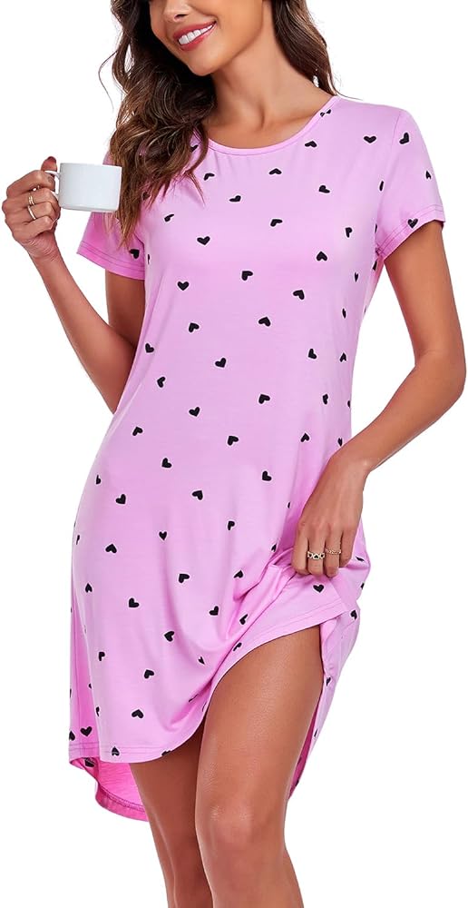 EISHOPEER Women's Nightgown Cute Print Sleep Shirts Soft Nightshirt Lightweight Pajamas Dress S-XXL