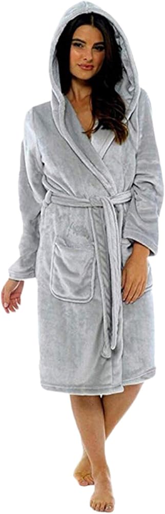 Andongnywell Long Hooded Robe for Women's Luxurious Length Bathrobe Pajamas Nightgown Velvet Bathrobe