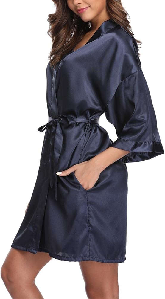 Women's Satin Robe Short Silk Kimono for Bride Bridesmaids Bridal Robes Wedding Party Sleepwear