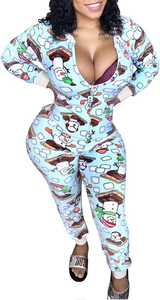 VNVNE Women's One Piece Onsie Print Sleepwear Ugly Christmas Pajamas Jumpsuit Rompers Clubwear Nightwear