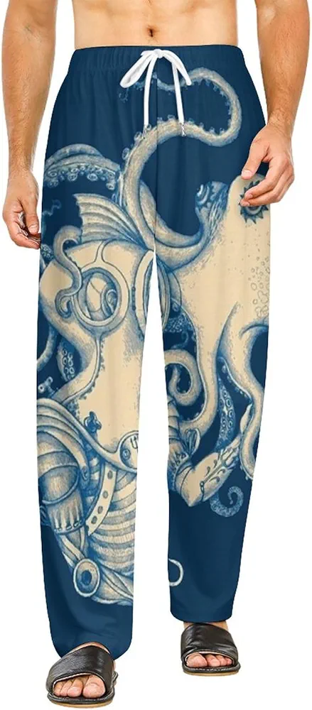 Octopus and Astronauts Lounge Pajama Pants Comfy Sleepwear Bottoms Print Sleep Pants for Men Women