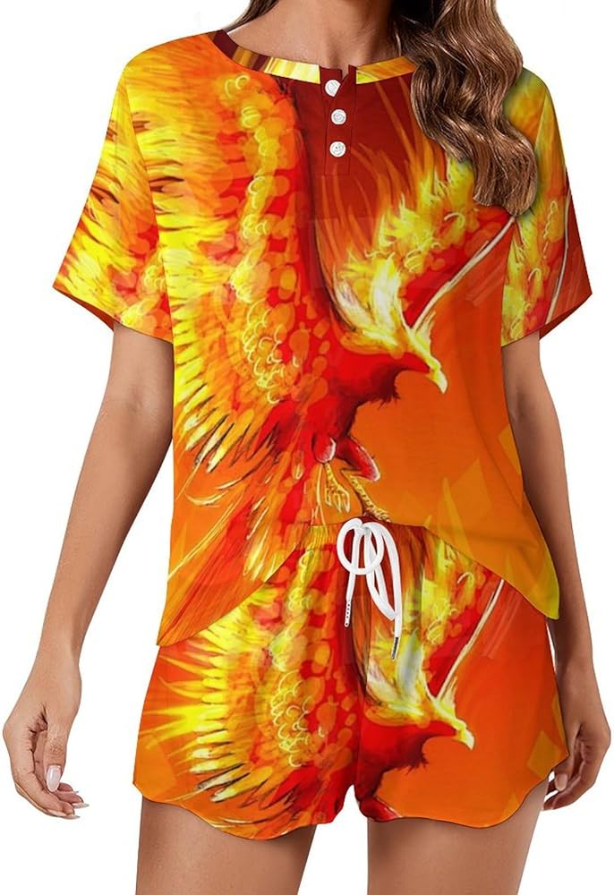 Flaming Phenix Women's 2 Piece Pajamas Short Sleeve Shorts Sleepwear Set Causal Loungewear Home Suit 4XL