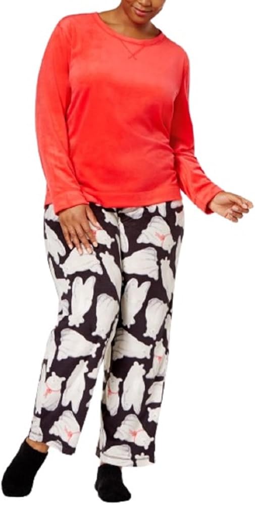 HUE Womens Plus Sueded Fleece Top And Printed Pants With Socks 3 Piece Pajama Set