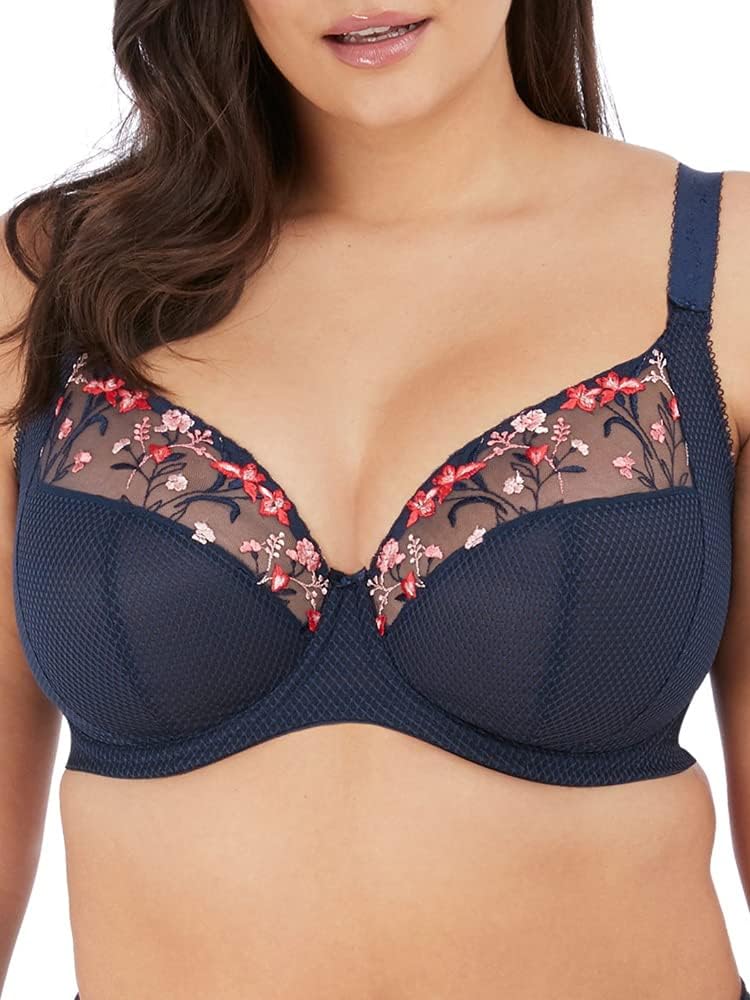 Elomi Women's Plus Size Charley Embroidered Underwire Plunge Bra, Navy, 36H