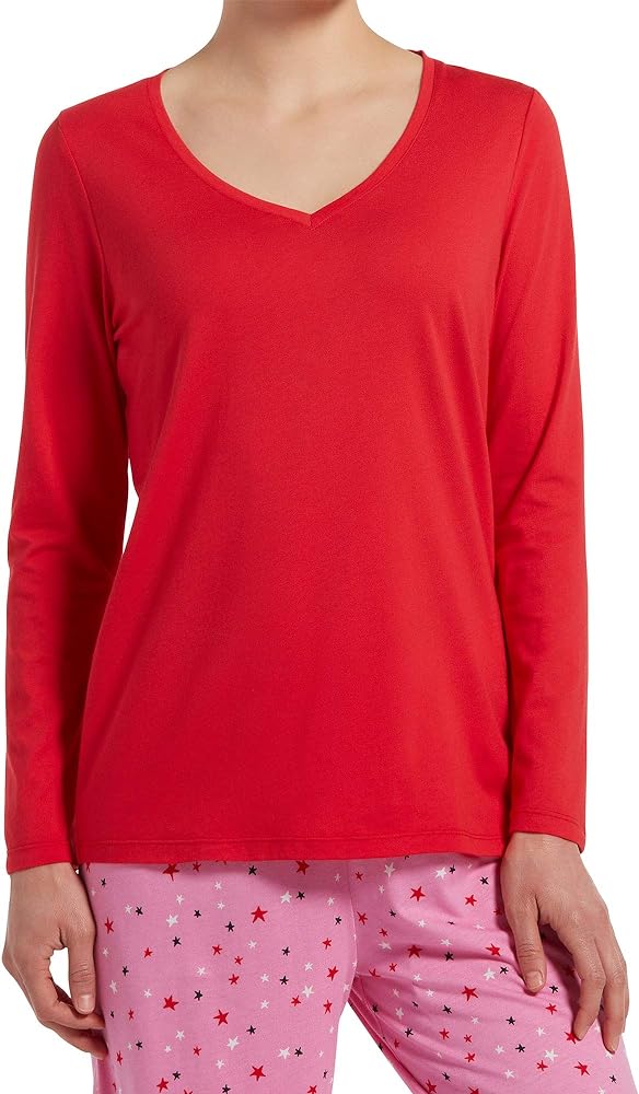 HUE Women's Plus Long Sleeve V-Neck Sleep Tee