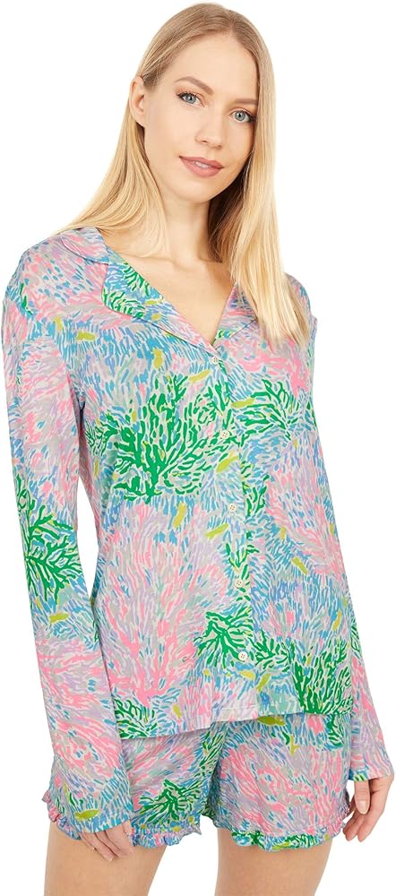 Lilly Pulitzer Pj Knit Long Sleeve Button-Up Top