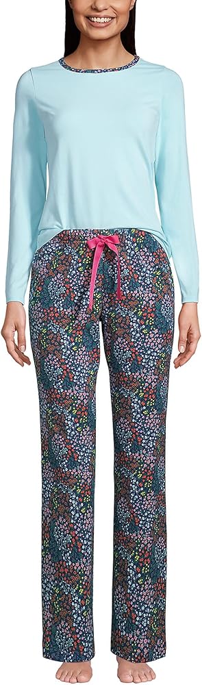 Lands' End Women's Knit Pajama Set Long Sleeve T-Shirt and Pants No Size