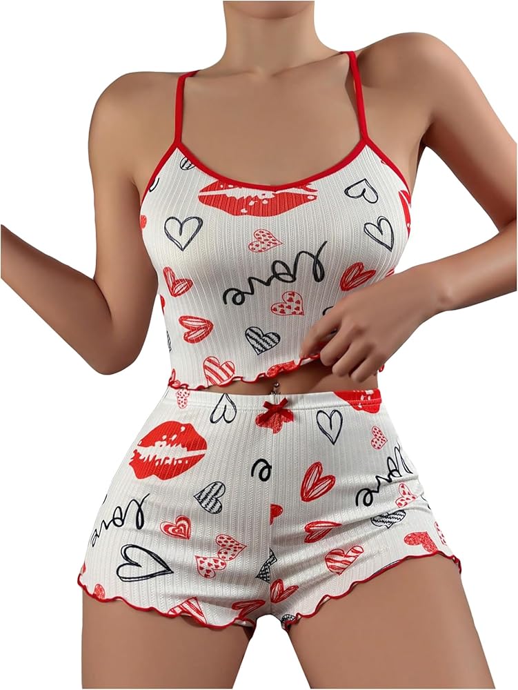 SHENHE Women's Sexy Sleepwear Lace Cami Sheer Top and Shorts Heart Pajamas 2 Piece Set