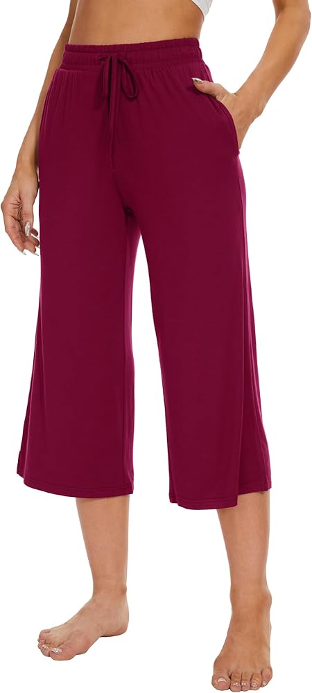 WiWi Women's Capri Pajama Pants Viscose from Bamboo Lounge Casual Bottoms Soft Sleep Capris Pant with Drawstring S-XXL