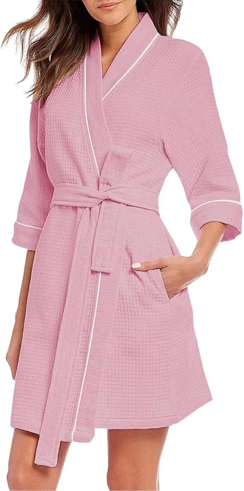 Women's Robes Waffle Knit Bathrobe Knee Length Soft Sleepwear Loungewear with Pockets