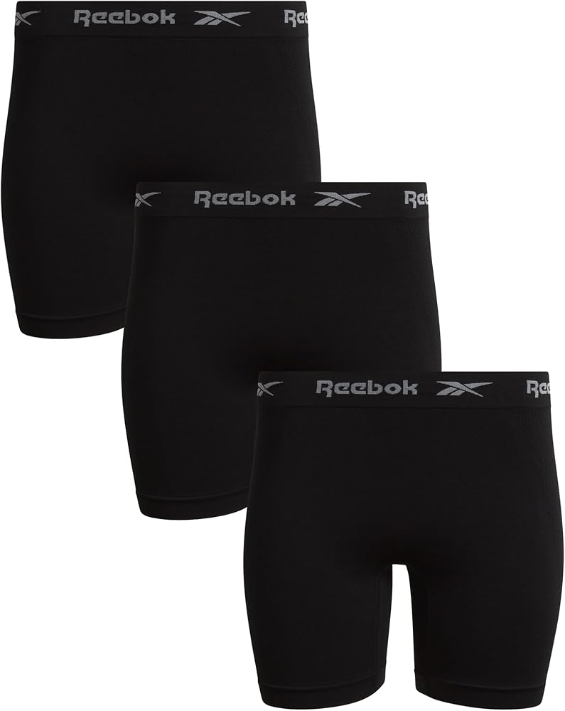 Reebok Women's Boy Shorts Underwear - 3 Pack Seamless Long Leg Boyshorts Panties for Women (S-3X, available in Plus Size), Size X-Large, Black