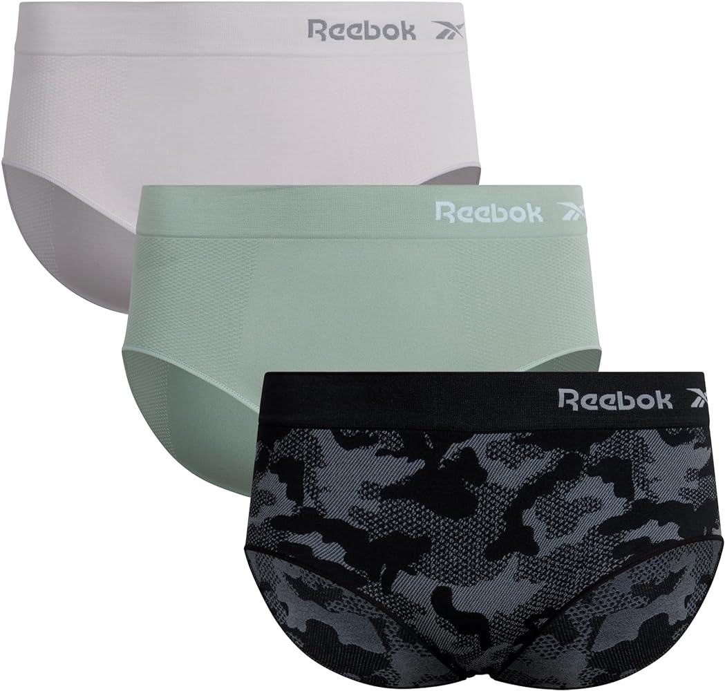 Reebok Women's Hipster Panties - 3 Pack Stretch Performance Hipsters Plus Size Panties - Seamless Underwear for Women (1X-3X), Size 3X-Large, Black/Green/Lily