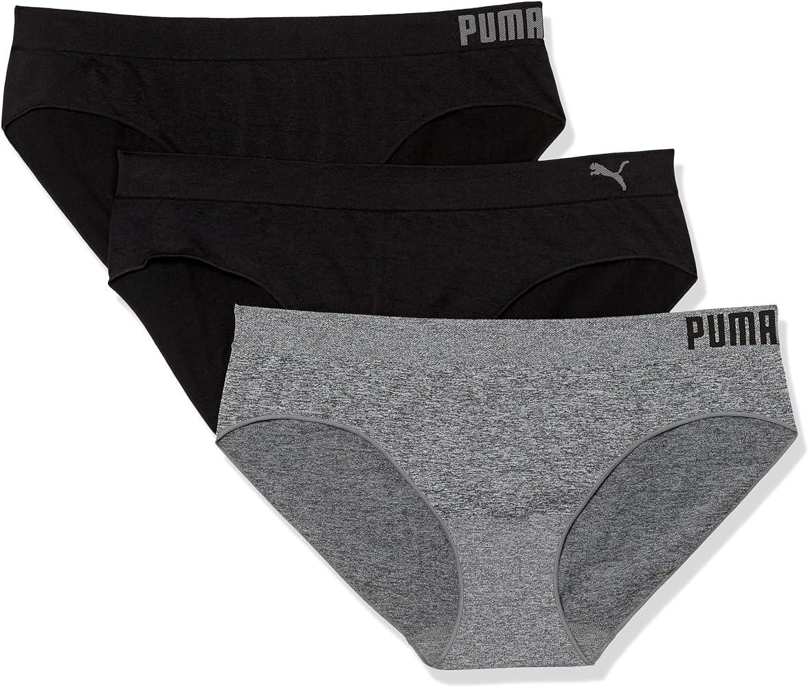 PUMA Women's Plus Size 3 Pack Seamless Bikini Underwear