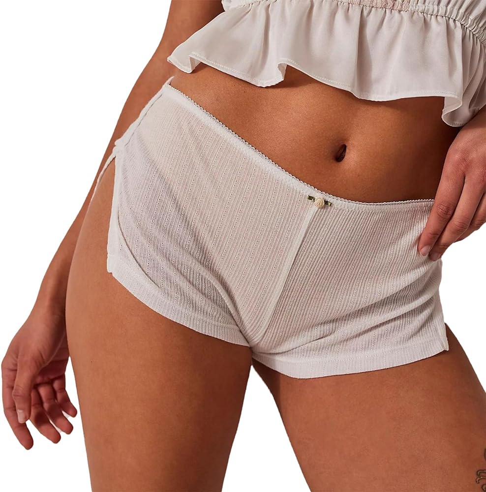 Women Booty Shorts Sexy Low Rise Side Slit Comfy Pajamas Mini Shorts Sleepwear Loungewear Hot Pants