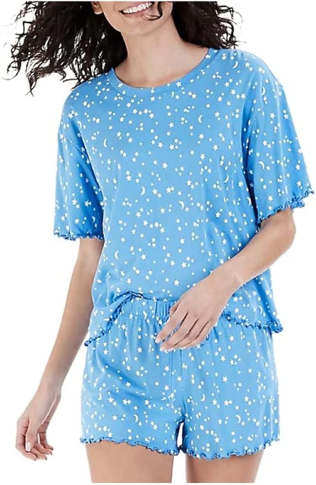 Jenni Crinkle Lettuce-Edge Shorts Pajama Star & Moon (Medium)