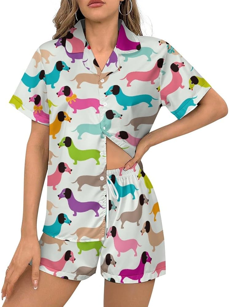 Dog Breeds Dog Collection Womens Pajama Sets 2 Piece Short Sleeve Sleepwear Button Down Loungewear