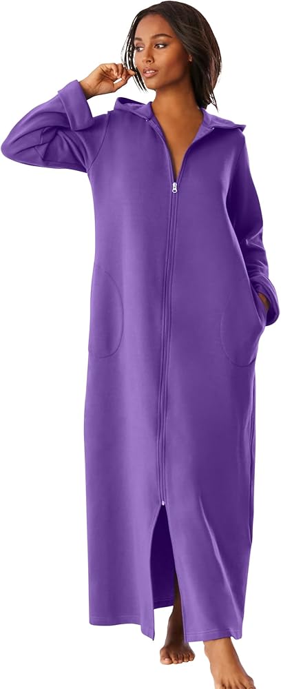 Dreams & Co. Women's Plus Size Long Hooded Fleece Sweatshirt Robe