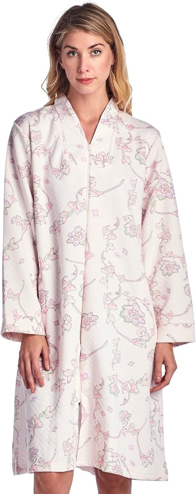 Casual Nights Women's Floral Quilted Long Sleeve Zip Up House Dress Robe