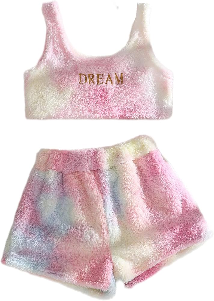 Milumia Women's Pajama Set Fluffy Fuzzy Shorts and Crop Top Tee Sleepwear Loungewear