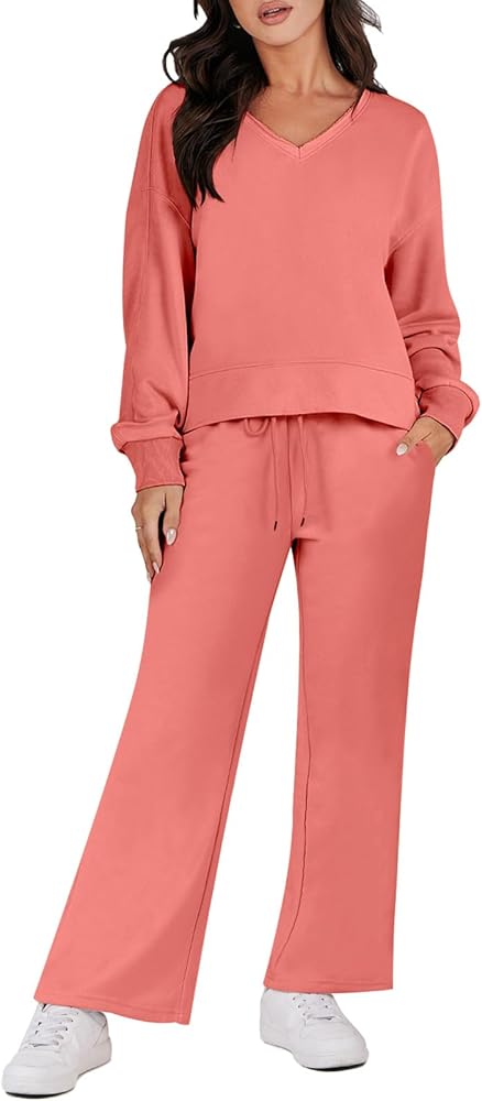 LOGENE 2 Piece Outfits Lounge Jogger Set 2023 Fall Fashion Matching Sets Crop Top and Wide Leg Pants Sweatsuits