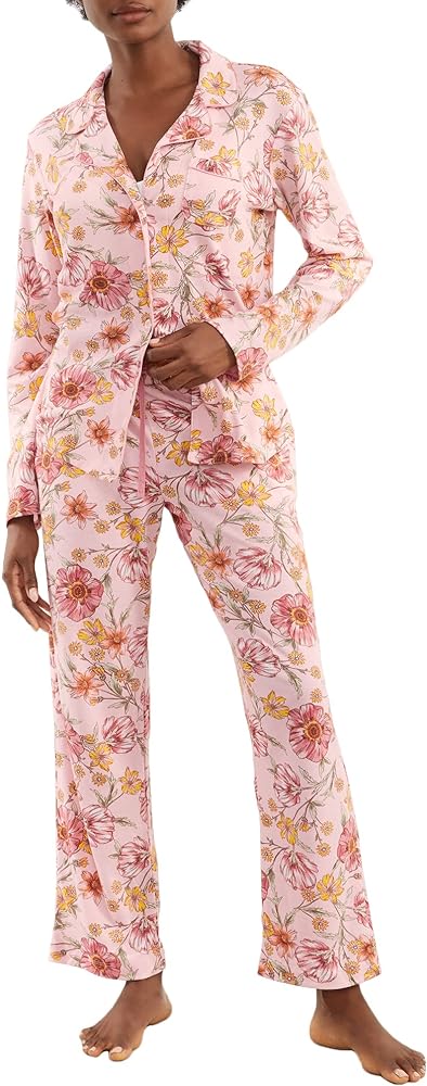 Karen Neuburger Women's Long-Sleeve Girlfriend Pajama Set Pj, Sketch Floral, 10-12