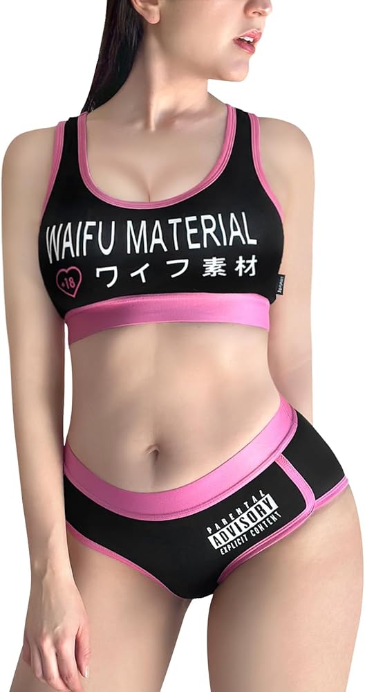 Littleforbig Women Cotton Camisole and Panties Sports Loungewear Waifu Material Bralette Set