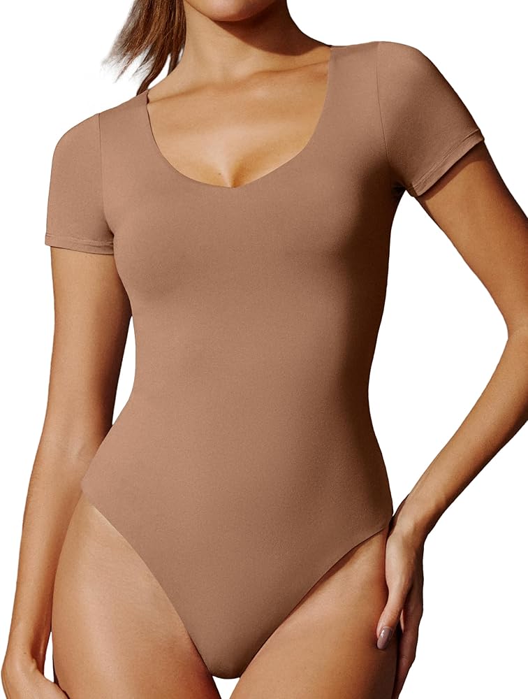 IUGA Long Sleeve Bodysuits for Women Tummy Control Shapewear Bodysuit V Neck Body Suits for Womens