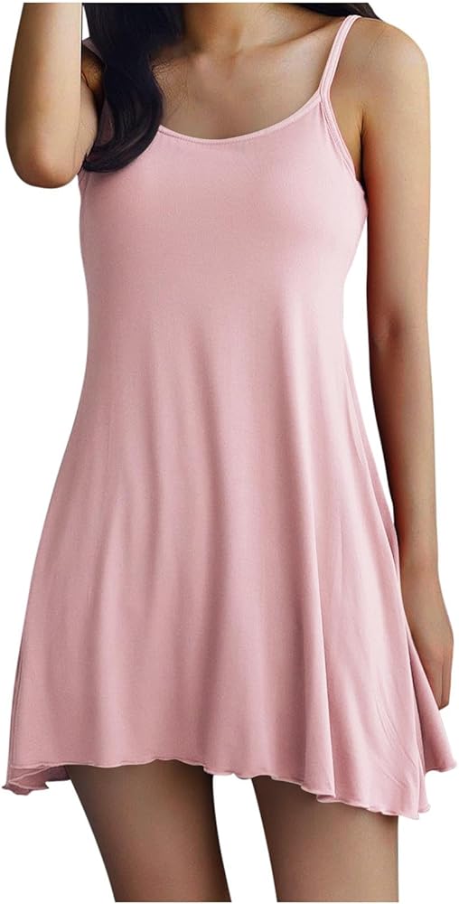 Womens Spaghetti Strap Nightgown Full Slip Sleep Dress with Built in Bra Sleepwear Sexy Soft Nighties Cami Dress