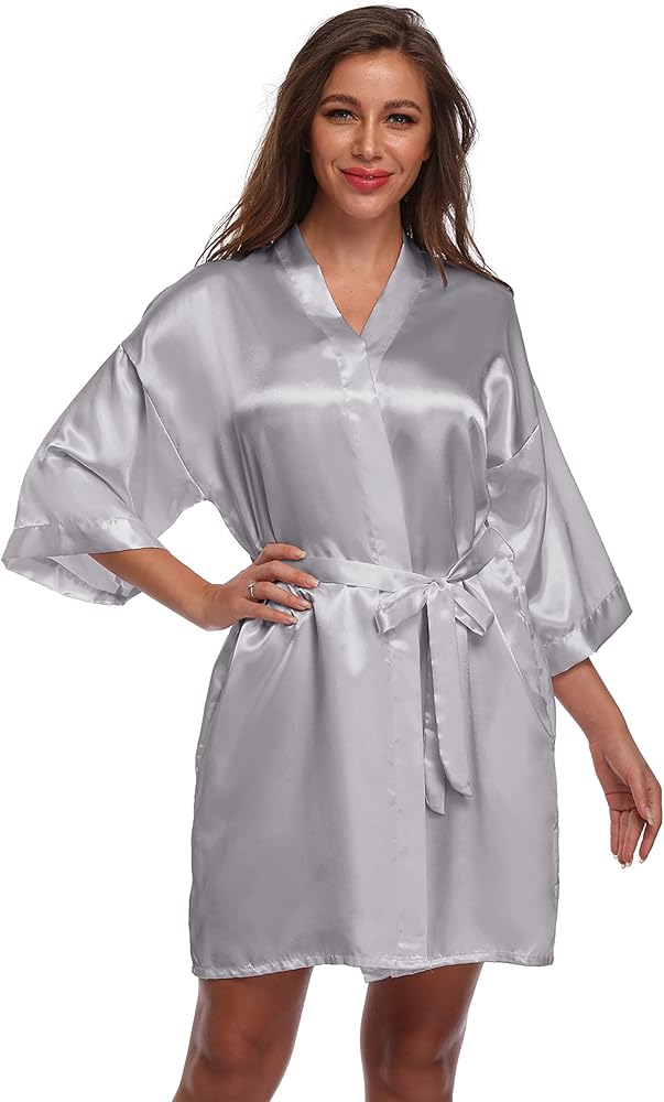 Women's Satin Short Robe Bridesmaid Bride Wedding Party Robes Silky Sleepwear Loungewear