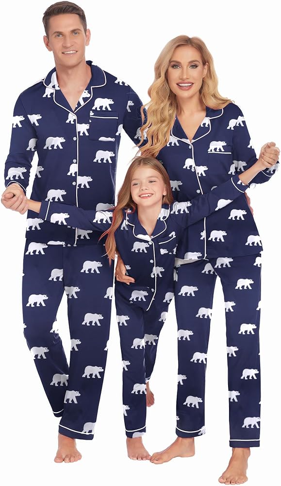 Ekouaer Christmas Family Matching Pajamas Long Sleeve Button Down Pj Set Festival Party Sleepwear