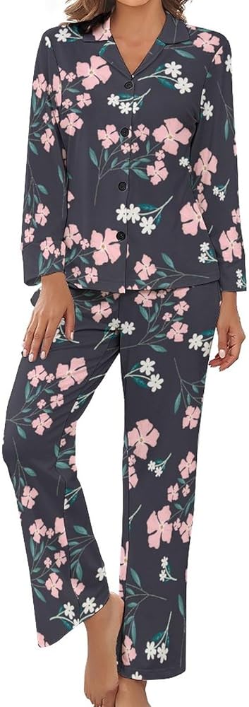 Button Up Pajamas for Women, Long Sleeve Sleepwear Soft Loungewear Ladies Pjs Two Piece Set