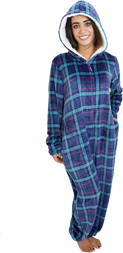 Cherokee Women's Onesie Plush Fabric Hooded Pajama Sleepwear