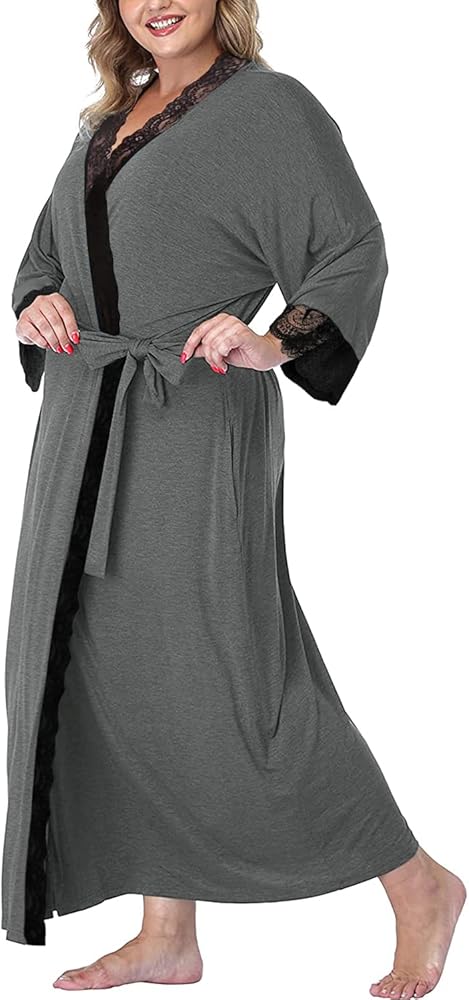 Tongmingyun Women's Plus Size Robes Long Lightweight Knit Bathrobe Sleepwear