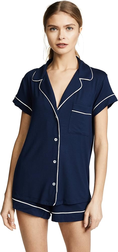 Eberjey Gisele Classic Women's Pajama Set | Short Sleeve Button Down Shirt w Front Pocket, Shorts w Elastic Waist