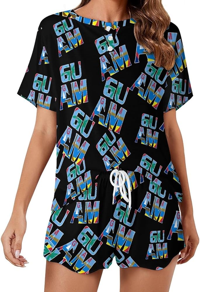 Guam Flag Classic Women's Pajamas Loungewear Set Loose Short Sleeve Sleepwear With Pockets