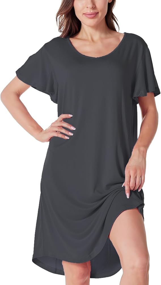 Women Soft Nightgowns Flared Short Sleeve V neck Sleep Shirt Nightshirt Lounge Wear Pajama Dress Comfy Sleep Dress