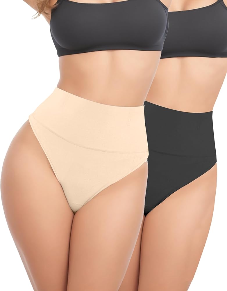 2 PACK Thong Shapewear Tummy Control, Shaping Seamless Underwear for Women, Body Shaper Tummy Control Panties Girdle