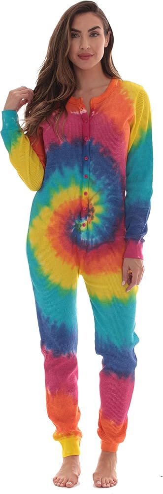 #followme Womens Henley Thermal Onesie Buffalo Plaid and Tie Dye