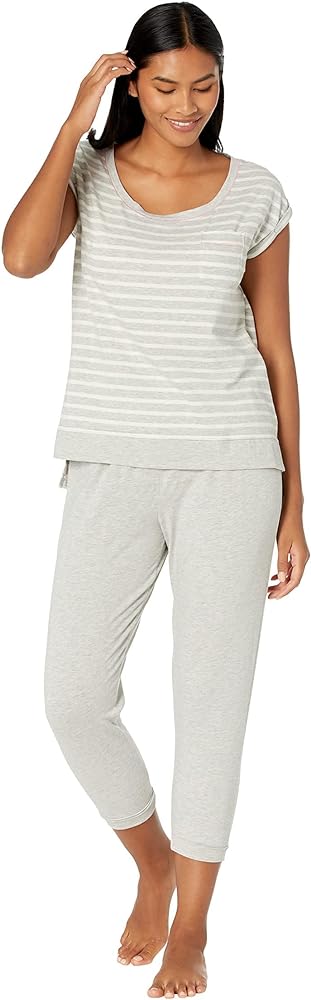 Karen Neuburger Women's Short-Sleeve Stripe Tee Shirt and Capri Jogger Pajama Set Pj