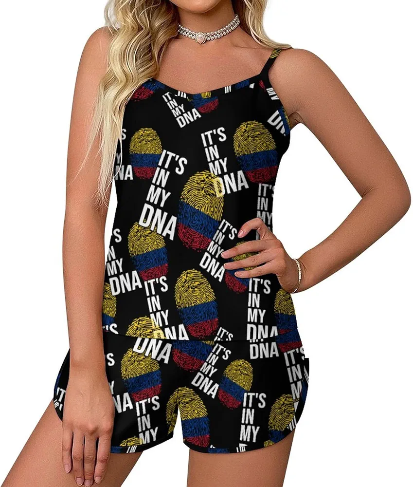 It's in My DNA Colombian Flag Women’s Pajama Set Loungewear Sleepwear 2 Piece PJ Sleeveless Top and Short