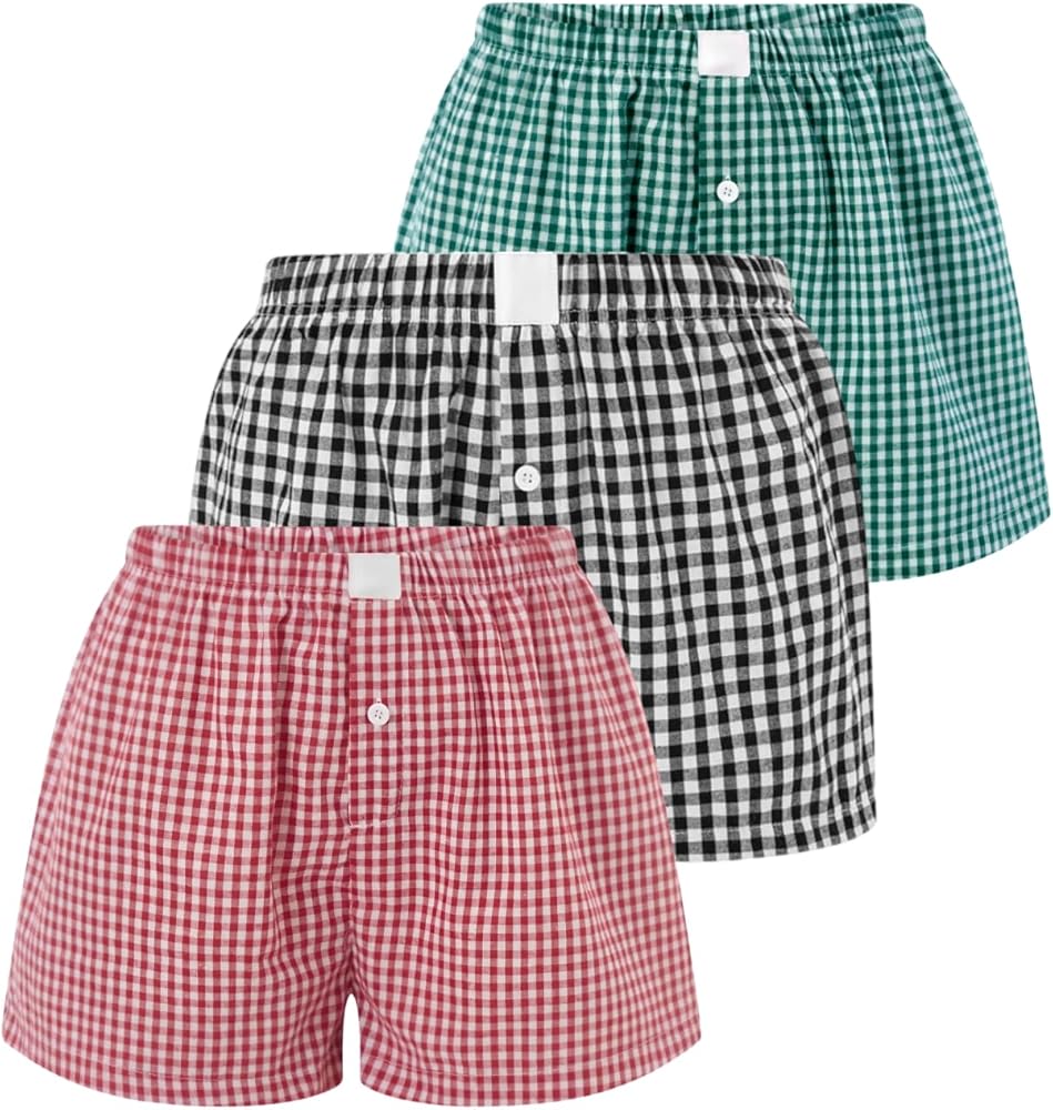 Womens Y2k Plaid Shorts Women Cute Lounge Pajama Boxer Shorts Checkered Sleep Shorts Gingham PJ Shorts