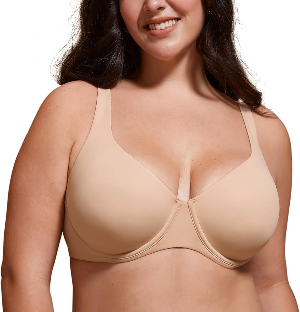 DELIMIRA Women's Confishape Balconette Bra Supportive Full Coverage Plus Size Bras Underwire Unlined Scoop Neck