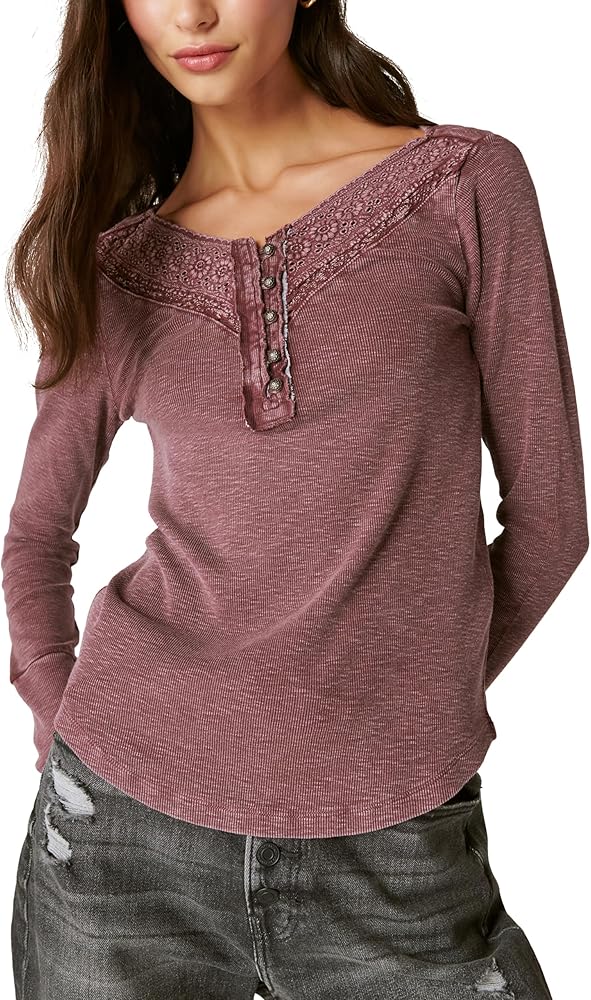 Lucky Brand Womens Trim Mix Long Sleeve Henley