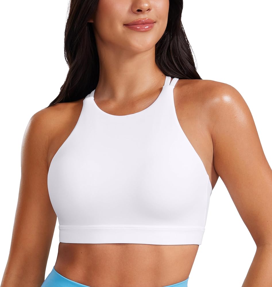 CRZ YOGA Womens Butterluxe High Neck Longline Sports Bras - Criss Cross Wireless Yoga Bra Padded Workout Crop Top