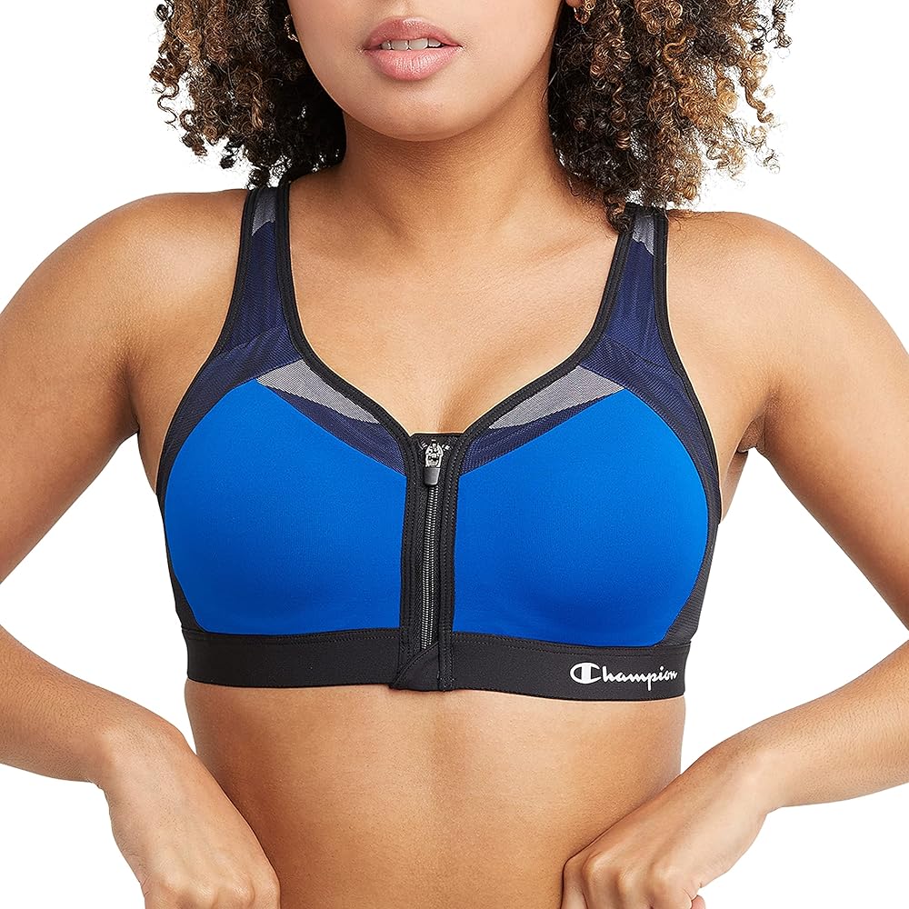 Champion Women's Sports Bra, Motion Control Zip High-impact Sports Bra, Wirefree Bra for Women