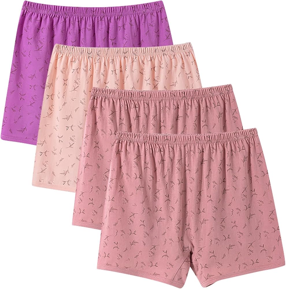 Womens Cotton Sleep Shorts Pack of 4, Ultra-Soft Boxers Lounge Shorts Comfy Elastic Waist Pajama Shorts