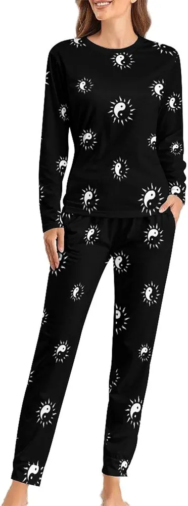 The Sun Yin Yang Women's Pajamas Set Two Piece Loungewear Long Sleeve Top and Pant Sleepwear