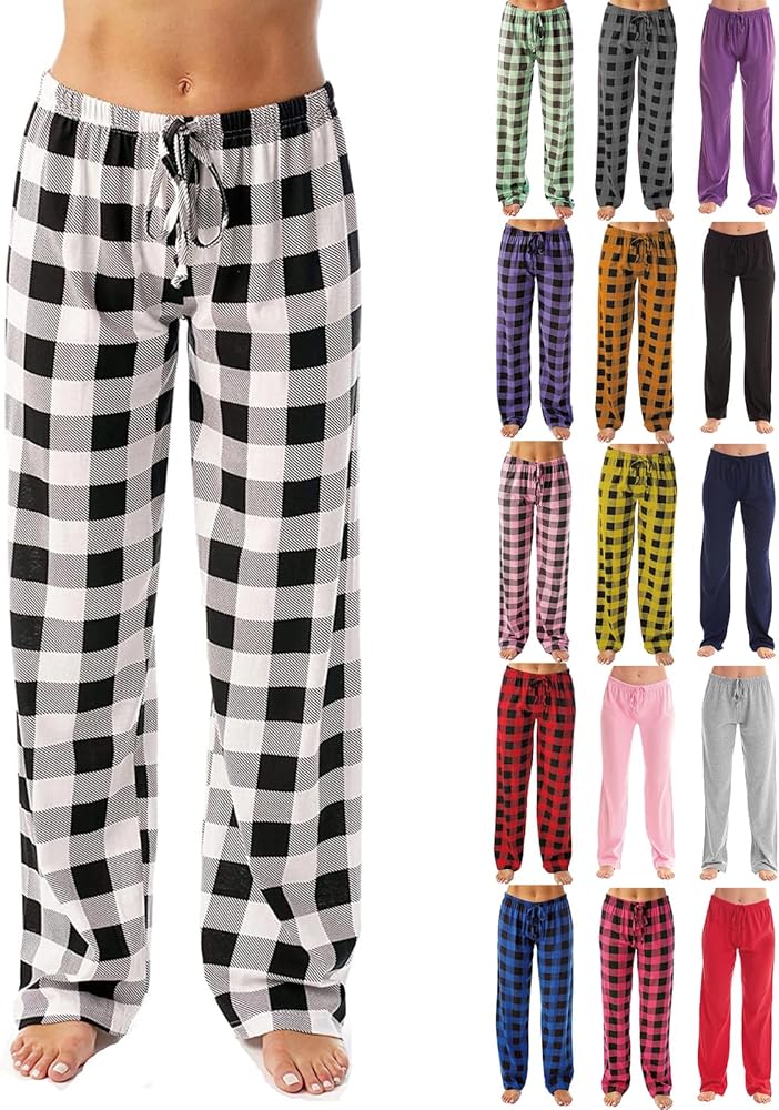 Plaid Pajama Pants Women Soft Drawstring Elastic Waist Lounge Pants Baggy Pj Pants Comfy Homewear Sleepwear w/Pockets