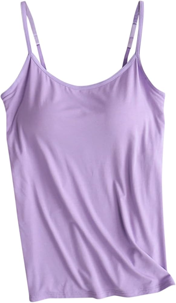 Modal Camisoles with Built in Bra Tank Top with Built in Bra for Women Spaghetti Strap Tanks Top without Steel Camis