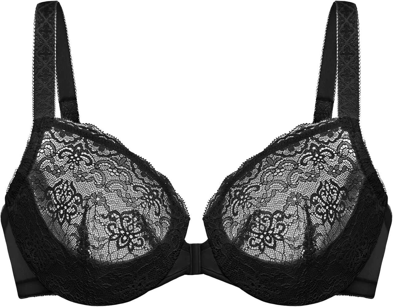 HSIA Women's Front Closure Bras - Minimizer Lace Bra for Women Plus Size Full Coverage Unlined Underwire Bra